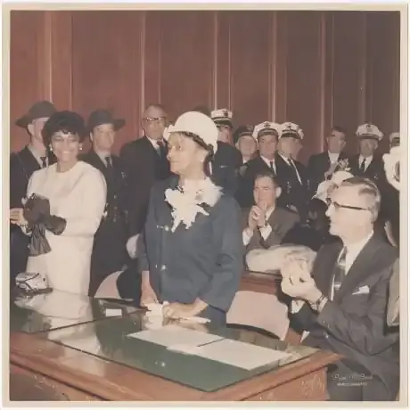 Louise at the swearing in of her son Carl for his second term as the Mayor of Cleveland in 1970.