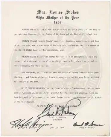 The resolution naming Louise Ohio Mother of the Year in 1969.